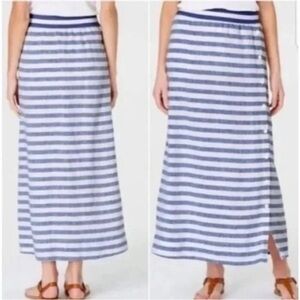 J. Jill Love Linen Seaside Blue & White Stripe Maxi Skirt Button Front Size M